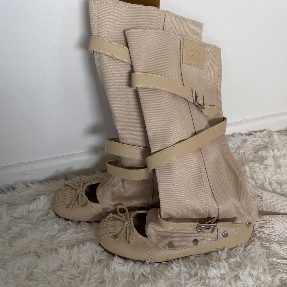 Beige Knee-High Boots that can be transformed to ballet flats